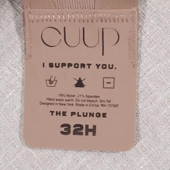 CUUP The Plunge Bra Size 32H NWOT Sheer Mesh Taupe Gold Hardware Triple Hook/Eye - Picture 13 of 14